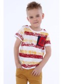 Gestreiftes Jungen-T-Shirt mit Tasche / Burgunderrot NDZ4534 – Online-Shop – Boutique